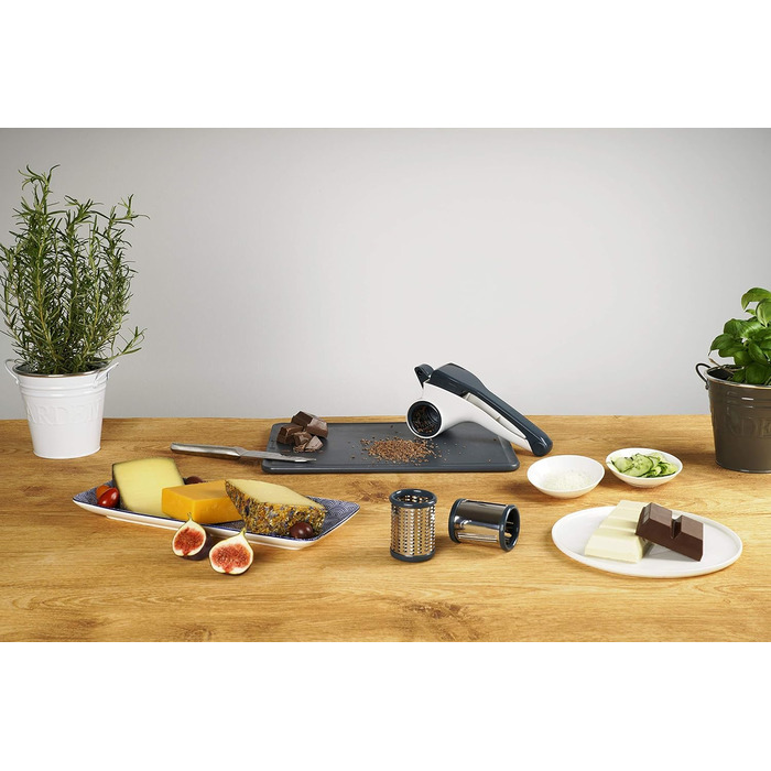 Барабанна терка Fackelmann 27911, нержавіюча сталь 18/8, білий, сріблястий і синій, 210,5X10CM Терка для барабанів білий/синьо-сірий