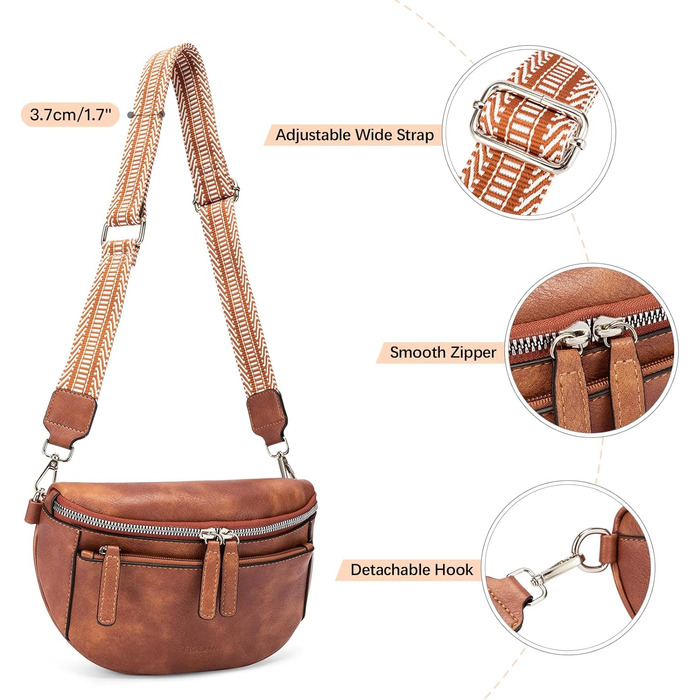 Жіноча сумка на поясі, жіноча сумка з поліуретанової шкіри з широким ремінцем, жіноча сумка на плече з невеликим регульованим ремі