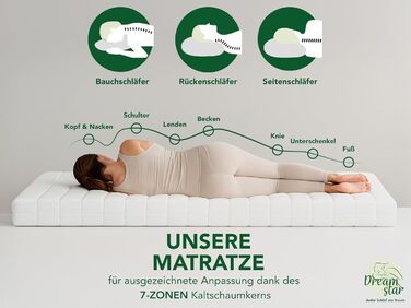 Матрац DREAMSTAR Simple Flex Duo 7-зонний 90x200 см H2&H3 Ергономічний матрац з холодної піни Гіпоалергенний та антибактеріальний Знімний та пральний чохол Oeko-Tex (12 см, 90 x 200 см) 90 x 200 см 12 см