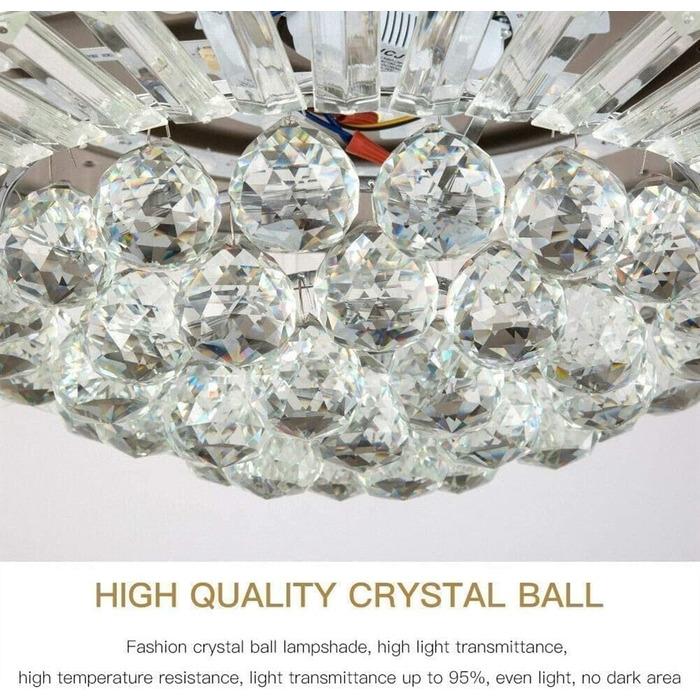 Безшумний стельовий вентилятор Кришталевий стельовий вентилятор з підсвічуванням Регульований, безшумний вентилятор з 6 швидкостям