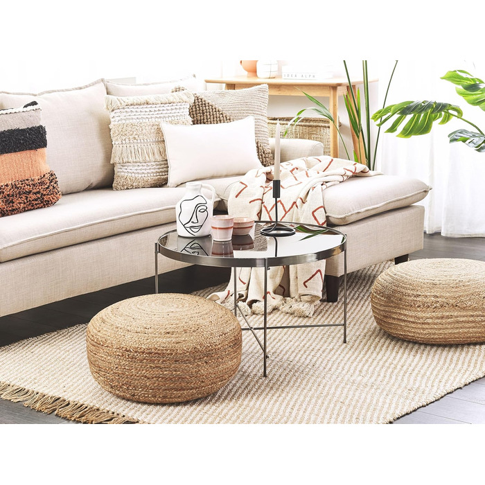 Пуф Beliani з натурального джуту бежевий ø 50 см круглий, з тифетту