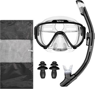 Окуляри для дайвінгу, комплект з трубкою та окулярами для дайвінгу, маска для дайвінгу, панорамний HD-загартований скло з кутом огляду 180, захист від запотівання та протікання, преміум-суха трубка для дорослих