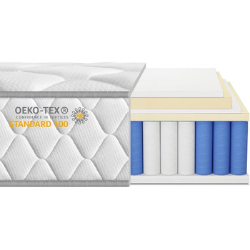 Матрац 90x200 7-зонний пружинний матрац Матрац з пружинами кишенькової форми, висота 22 см Ортопедичний матрац, середньої жорсткості (H3) Матрац, сертифікований Oeko-Tex (90x200 см)