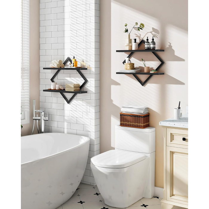 Настінна полиця, комплект з 2 шт., плаваюча полиця, 2-рівневі підвісні полиці, для вітальні, спальні, кухні, офісу, чорна DTBJ01P2BB 2 Чорний