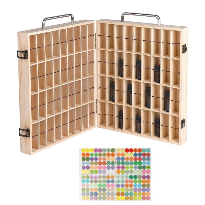 Коробка для ефірних олій CPROSP з 72 слотами, бамбук, коробка для зберігання ефірних олій, органайзер для ефірних олій, для лаку для нігтів, ароматичних олій, косметики, дифузорів ароматичних олій та губної помади, 35 x 30 x 8,5 см