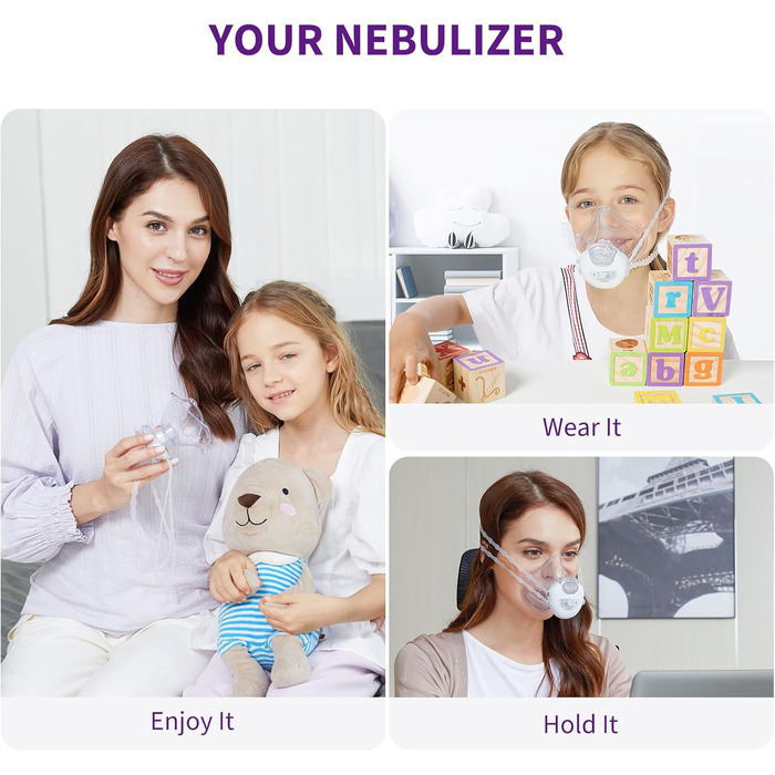 Інгалятор FEELLIFE, Безшумний інгалятор для дорослих, дітей, 3 регульовані моделі, Надлегкий інгалятор без рук, Інгалятор для дому та в дорозі, Акумуляторна батарея Білий