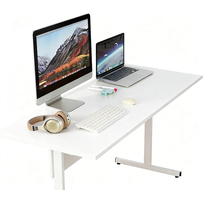 Письмовий стіл 80 x 50 см, офісний стіл з цільною дерев&39яною стільницею, комп&39ютерні столи для офісних робочих місць, стіл для спальні та вітальні, білий 0,8 x 0,5 м