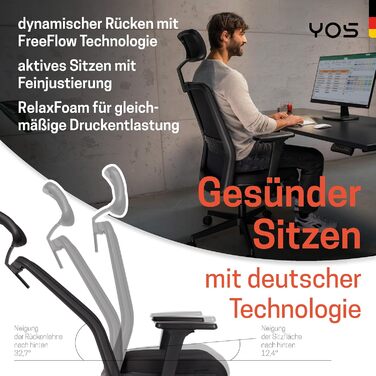 Ергономічне офісне крісло для людей з болями в спині Сітчаста спинка з поперековою опорою Підголівник для людей з болем у шиї Зроблено в Німеччині Офісне крісло 150 кг (Сучасне) Чорний Сучасний, 5
