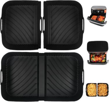 Силіконова форма для фритюрниці BYKITCHEN для Ninja AF500EU, аксесуари для гнучкої шухляди для AF500EU 10.4 л, 3 великі форми для випічки у фритюрниці, аксесуари AF500 для Ninja Foodi Dual Zone, сумісні з Cecotec 9000 9 л