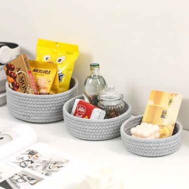 Набір із 3 плетених кошиків для зберігання, кошики для зберігання, що штабелюються, кошики з бавовняної мотузки, для організації одягу, для ванної кімнати, кошики для зберігання іграшок (сірі)