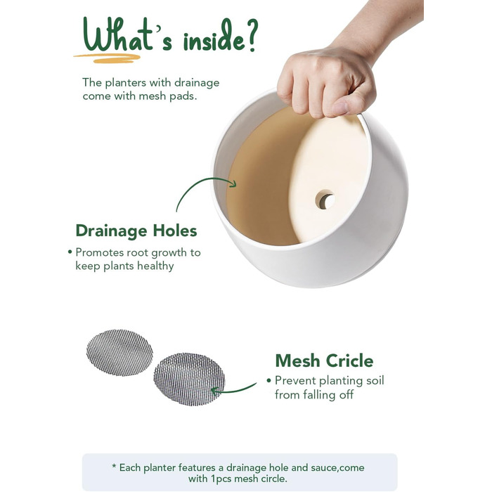 Керамічні квіткові горщики LE TAUCI з блюдцями, набір маленьких квіткових горщиків діаметром 101316 см, набір з 3 горщиків для кімнатних рослин, горщики з дренажним отвором, білі