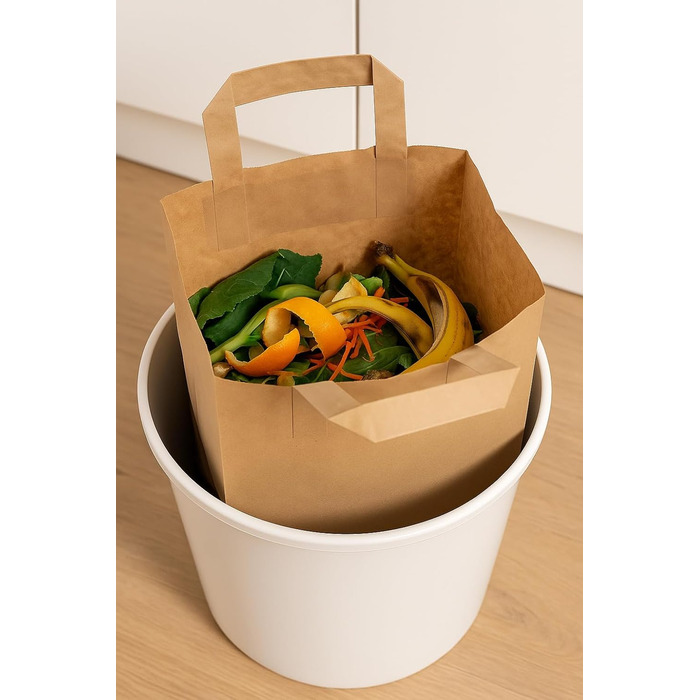 Біорозкладні пакети для сміття з ручками, стійкі до розривів, 10 літрів 50 шт. Біорозкладні пакети для кухонних відходів з практичною ручкою для перенесення та закручуваним дном, 100 компостовані від Quertee