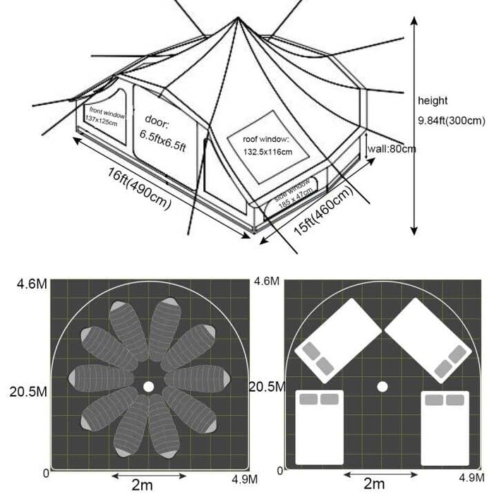 Водонепроникний 4-сезонний кемпінговий намет, пірамідальний намет з бавовни та льону, сімейний намет, намет-вігвам з отвором для дров&39яної печі/вентиляцією, знімною підлогою, великою житловою зоною, багато місця для зберігання речей, розкішний намет, ви