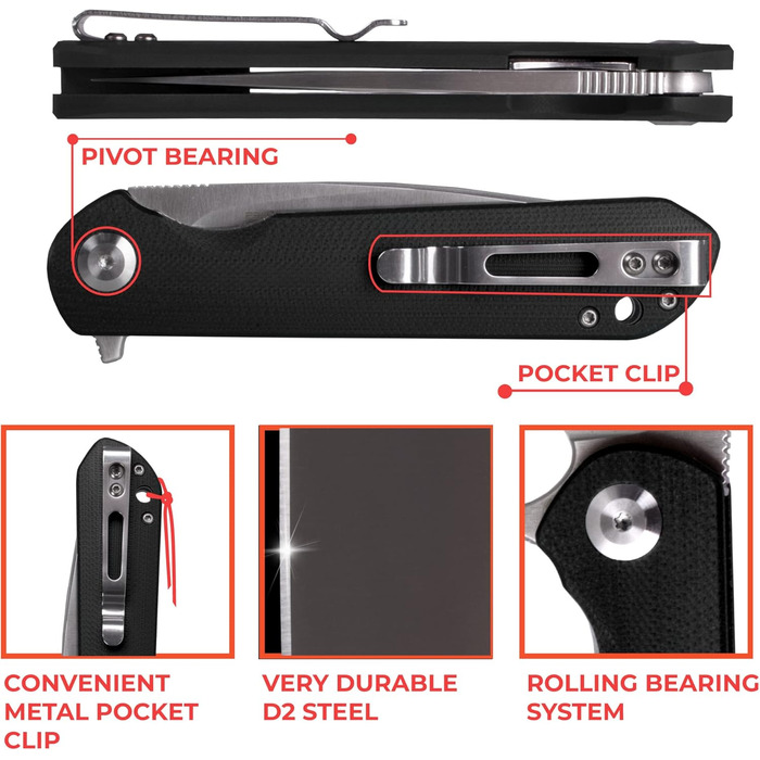 Складаний ніж зі сталі D2 лезо G10 антиковзаюча ручка з кліпсою Гострий одноручний ніж з піхвами і шарикопідшипником Кемпінг Полюв