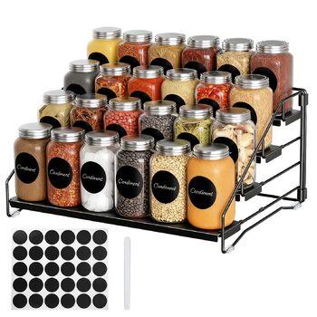 Рівнева підставка для спецій, регульована по висоті без свердління, металева підставка для спецій для кухні та шафи, з етикетками та ручкою, 4-