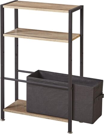 Вузький журнальний столик з поверхнею для зберігання, 3-ярусний вузький журнальний столик з тканинним кошиком, тонкий журнальний столик для вітальні, спальні, кабінету, тумбочки, офісу, світло-сірий дуб YD-TM052Y