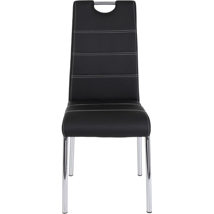 Столи Hela, комплект із 2 обідніх стільців Susi, чорна оббивка зі штучної шкіри, врізна ручка, хромований металевий каркас, 43 x 61 x 98 см, комплект із 2 шт., чорний