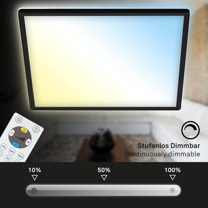 Світлодіодна панель світильників BRILONER, стельовий світильник з регулюванням яскравості, стельовий світильник з підсвічуванням, в т.ч. пульт дистанційного керування, 22 Вт, 3000 люмен, 420x29 мм (ДхВ) (квадрат, 29,3 см, чорний)