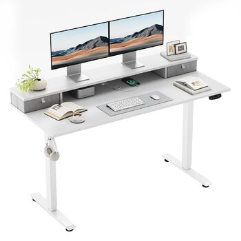 Письмовий стіл Klicelor з регульованою висотою та подвійними шухлядами, електрично регульований по висоті стіл, комп&39ютерний стіл для роботи сидячи та стоячи, ергономічний стіл для роботи стоячи, 100 x 60 см, білий