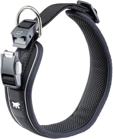 Нашийник для собак Ferplast Genius C25/55, світловідбиваючий, дихаючий, регульований, з магнітною застібкою та швидким роз'ємом, для великих порід, з м'якою підкладкою, чорний. Розмір шиї 45-55 см.