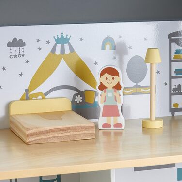 Дерев&39яний ляльковий будиночок Mamabrum, 3-поверховий, з меблями та аксесуарами - Перевірений на безпеку дитячий ігровий будиночок для рольових ігор - Ляльковий будиночок зі спальнею, вітальнею, кухнею та ванною кімнатою, сучасний мінімалістичний