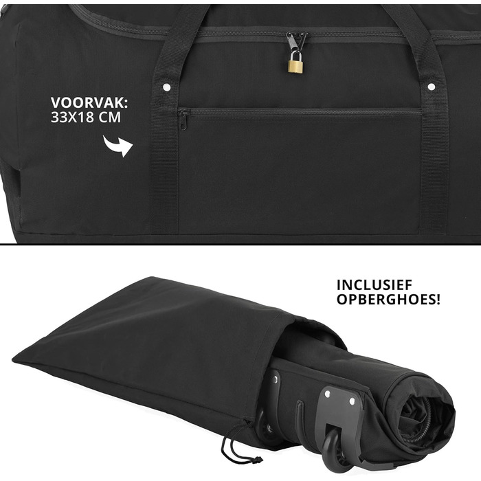 Велика дорожня сумка на колесах 100 л - Складана дорожня сумка XXL - Велика спортивна сумка з колесами (чорна)