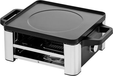 Раклет гриль зі сковородами та слайдерами, раклет 4 персони, 870 Вт, нержавіюча сталь матова