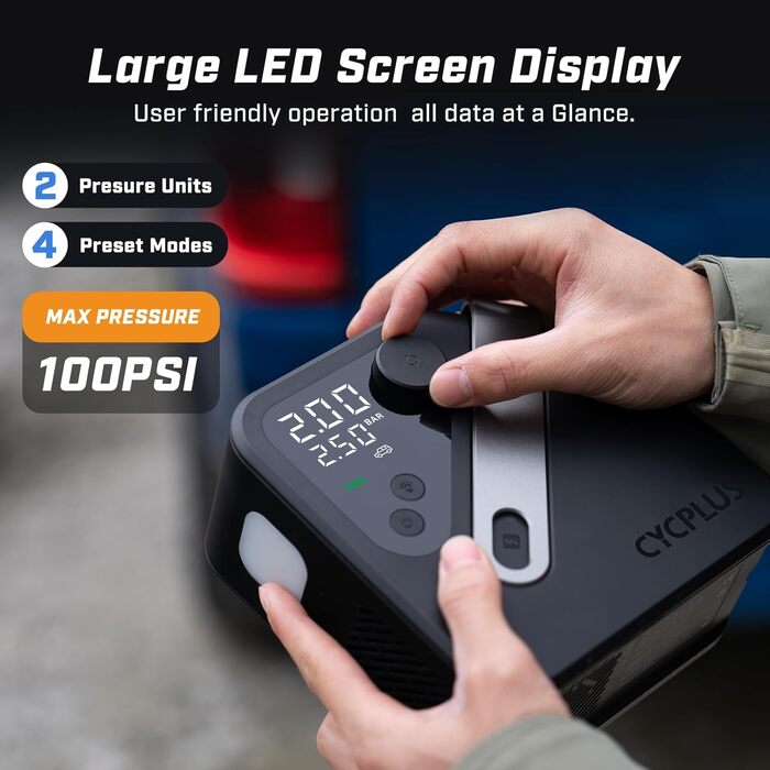 Електричний повітряний насос CYCPLUS AL7, портативний повітряний компресор для велосипедів, автомобілів, вантажівок, пікапів та позашляховиків, в 4 рази швидший насос для накачування шин з високопродуктивним двигуном, компактний та потужний для комерційни