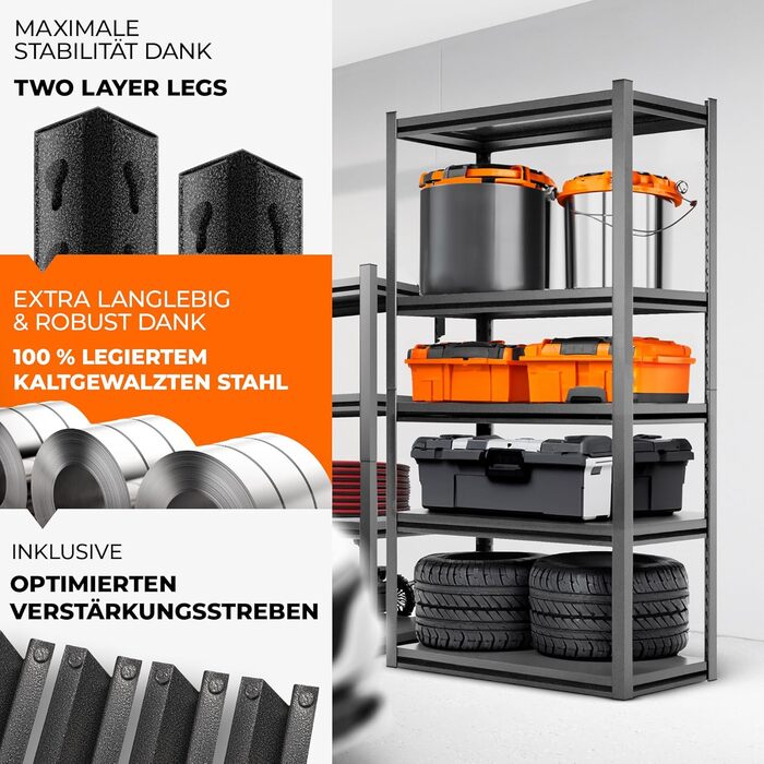 Металевий стелаж з металевими полицями ПЕРЕМОЖЕЦЬ ТЕСТУ Легке складання Надзвичайно стійкий Міцний чорний стелаж з п&39ятьма полицями - Полиця для зберігання, полиця для підвалу - металева Виберіть полицю зараз Полиця 160x86x45 Чорна 5 рівнів чорна 86x45x