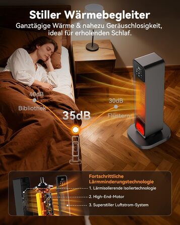 Енергозберігаючий вентилятор-обігрівач, керамічний PTC вентилятор-обігрівач потужністю 2200 Вт, тихий з дистанційним керуванням, електричний обігрівач з 4 режимами, 12-годинний таймер, термостат, режим ECO, коливання 70, захист від перегріву та перекиданн