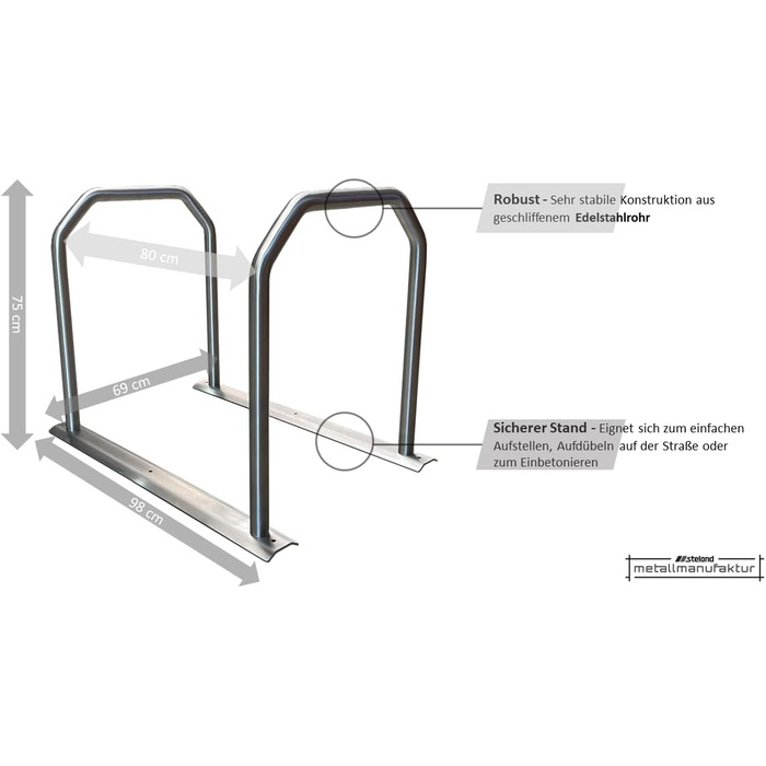 Стійка для велосипедів Steland Metallmanufaktur Нержавіюча сталь Система нахилу на 4 велосипеди Надійна опора (кронштейни з нержавіючої сталі, підлогові стійки з нержавіючої сталі)