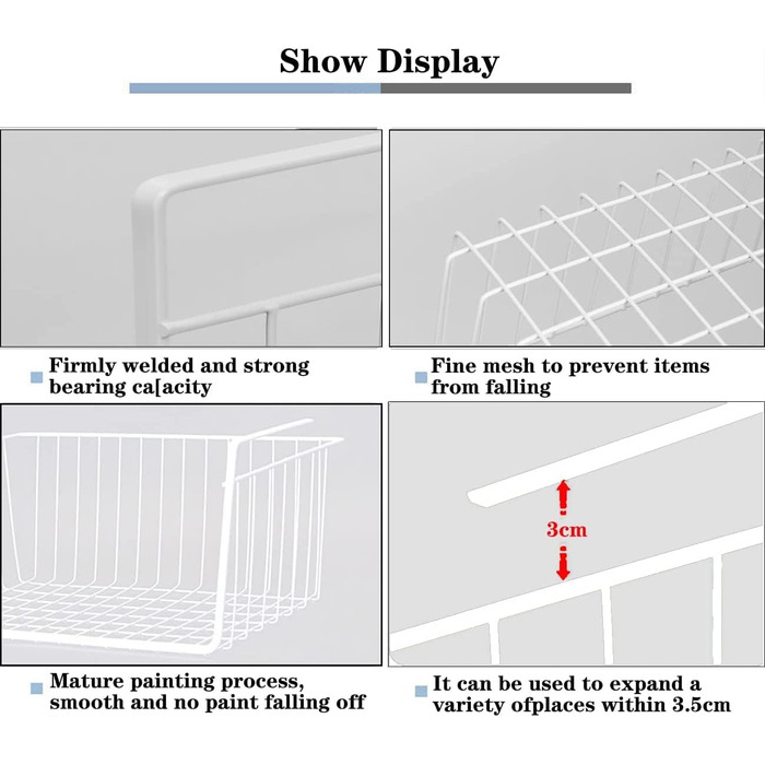 Універсальний підвісний металевий кошик-полиця з 2 предметів, органайзер для шафи для кухні, комори, офісу, шафи, білий, 30 x 22 x 13,5 см