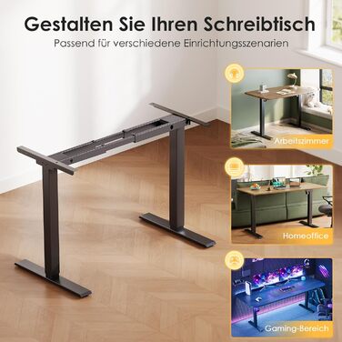 Рама столу OffiGo з регульованою висотою та 2 двигунами, регульовані по висоті ніжки столу з USB-C та A, електрична рама столу з 3 ручними елементами керування з пам&39яттю, стіл для роботи стоячи для столів 100-200 см, чорний, 2 двигуни, чорний