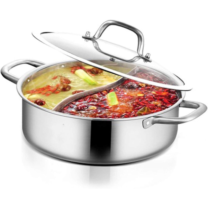 З нержавіючої сталі з роздільником Окремий гарячий горщик з роздільником для домашнього ресторану 28см