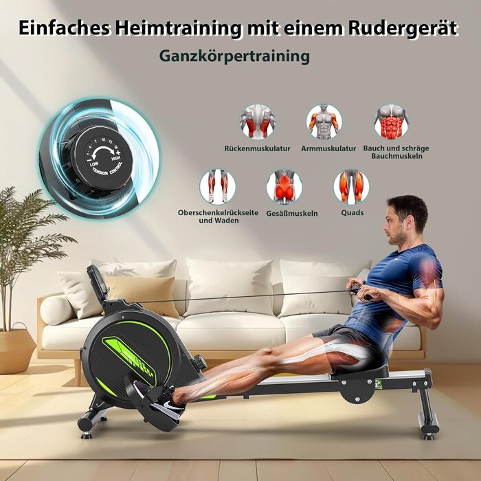 Тестова версія 2026 року Домашній гребний тренажер з магнітним фітнес-тренажером, гребний тренажер з 16 рівнями опору, обладнання для домашнього спортзалу, кардіотренажер, вантажопідйомність 160 кг з РК-монітором H300