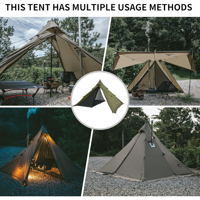 Намет Naturehike Tipi Tent Ridge, індіанський намет на 3-4 особи, водонепроникний, вітрозахисний, легко складаний, пірамідальний, для кемпінгу на свіжому повітрі, сімей, зелений