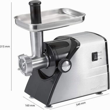 Електрична м'ясорубка Profi Cook PC-FW 1060, 1000 Вт, нержавіюча сталь, для м'яса, ковбас та кондитерських виробів, з насадками для ковбас, кеббе та 3 дисками з нержавіючої сталі