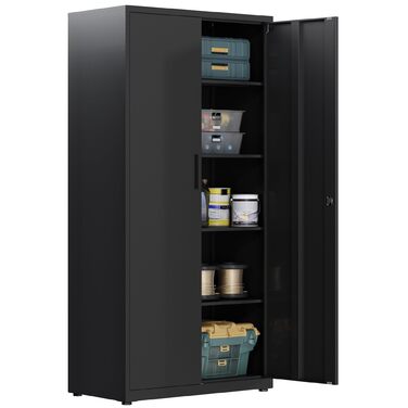 Шафа для документів, багатоцільова шафа, сталева шафа для зберігання, шафа для майстерні, 180 x 80 x 40 см, чорна 181,5 В см чорна