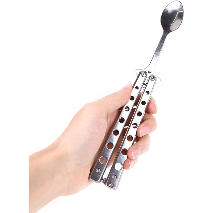 Металевий складний тренажер Balisong, ложка, виделка, ніж-метелик, тренажер для безпеки гри, кемпінговий посуд - Іспанія, виделка ІСПАНІЯ