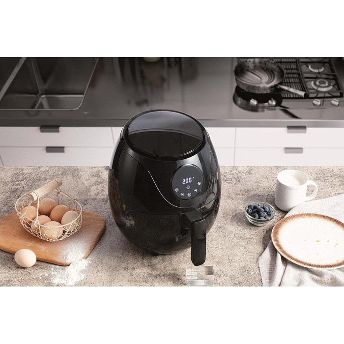 Аерофритюрниця 3 л - 3 в 1 Аерофритюрниця XL - Фритюрниця без олії - Фритюрниця з цифровим світлодіодним сенсорним екраном і 6 програмами - середня 1200 Вт