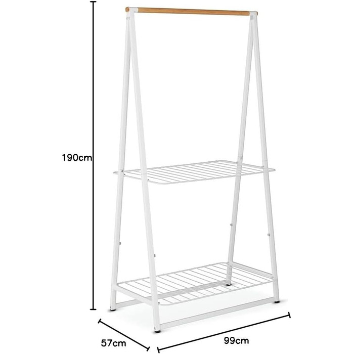Вішалка для одягу Linn - Дві полиці з регульованою висотою - Вішалка для одягу - Вішалка для одягу - Розвішування, провітрювання або сушіння одягу - Економія місця - Стабільна та стабільна - Біла - Велика
