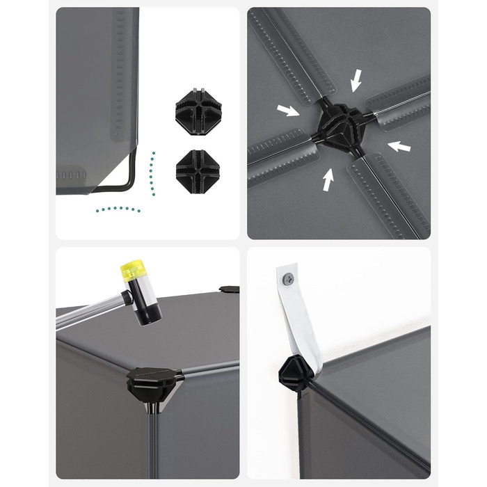 Система полиць, Взуттєва полиця, Набір із 16 кубів, Пластикова шафа з дверима, Модульні полиці, Місце для зберігання одягу, взуття та книг, Легке складання, Сірий LPC443G01 16 кубів (123Ш x 123В см) Сірий