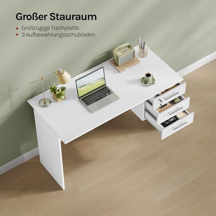 Письмовий стіл з 3 шухлядами, комп&39ютерний стіл білий, 120x60 см офісний стіл ПК стіл, дитячий робочий стіл, для кабінету, спальні, вітальні