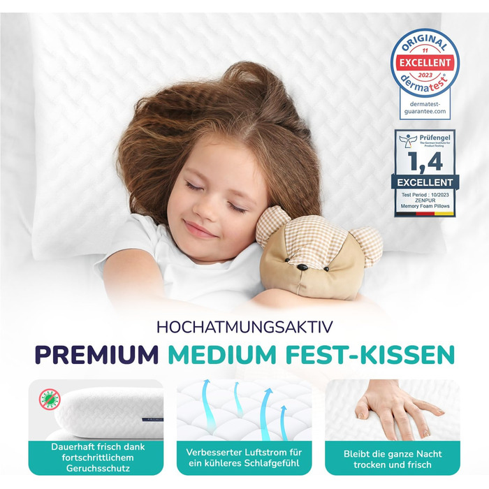 Ортопедична подушка для шиї ZenPur 40x60-13 см Подушка для голови з піни з ефектом пам&39яті - ергономічна подушка для сну для шиї та плечей, сертифікована Oeko-TEX, бежева 40 x 60 x 13 см