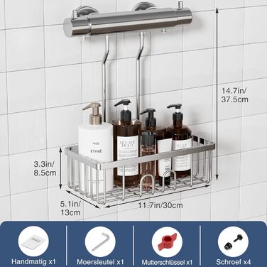 Полиця для душу навісна, кошик для душу без свердління, тримач для душу, органайзер у ванну кімнату для шампуню, нержавіюча сталь SS304, 30x13x8,5 см