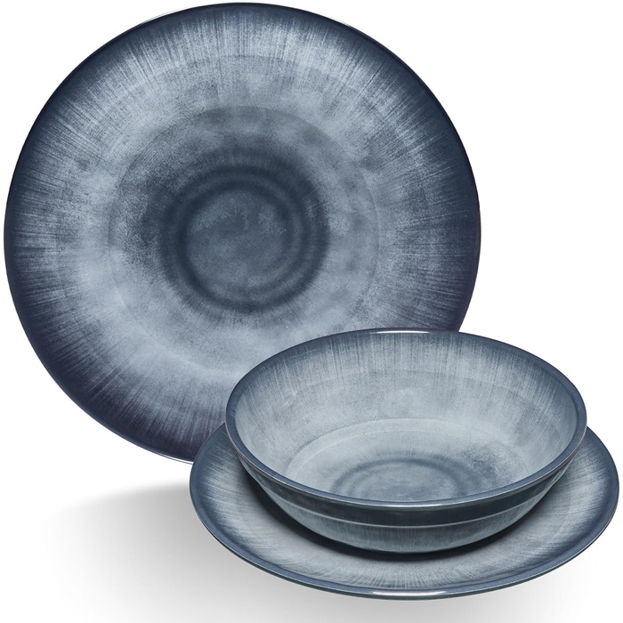 Набір меламінового посуду Jesolo Grey для 4 осіб, вигляд кераміки, можна мити в посудомийній машині, аксесуари для кемпінгу, посуд для каравану, посуд для фестивалів, посуд для пікніка, посуд для садової вечірки, 12 предметів