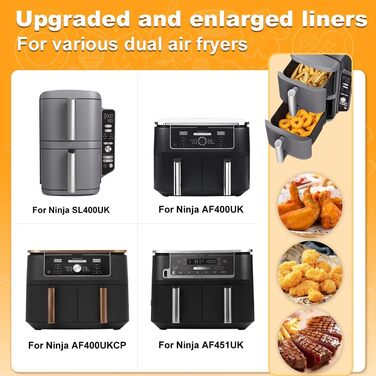 Силіконові форми YQL для подвійної фритюрниці Ninja SL400EU/ SL400EUCP, силіконова вставка для фритюрниці 2PCS, аксесуари для фритюрниці Ninja Foodi Max Dual Zone AF400EU/ AF400EUCP (чорна)