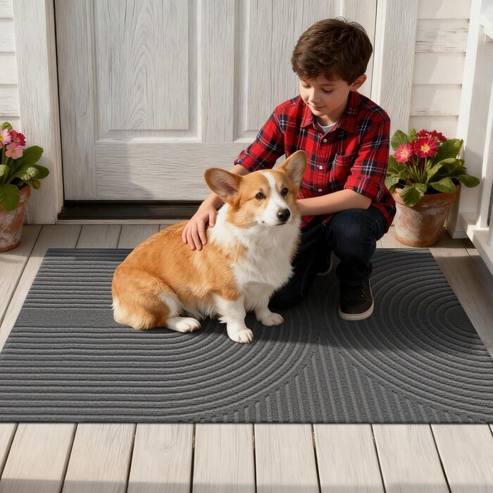 Килимок FEOMOS для внутрішніх/зовнішніх дверей 50x80 см, нековзний, брудозатримуючий килимок з абсорбуючою здатністю, миється та міцний, для вхідних дверей, коридору, балкону, кухні - сірий