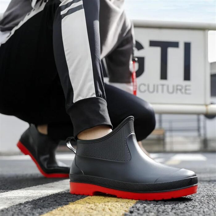 Чоловічі гумові гумові чоботи, водонепроникні черевики до щиколотки, робоче взуття, чорні, розмір ЄС 42