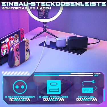 Ігровий стіл, ігровий стіл зі світлодіодним освітленням та розетками, комп&39ютерний стіл з USB-портами, ігровий стіл для ПК з підставкою для монітора, сучасний офісний/навчальний стіл для офісу та ігрової кімнати, білий